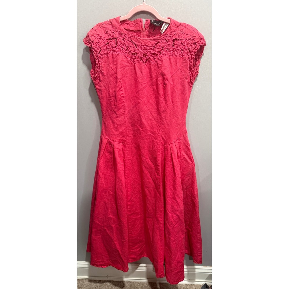 Plaza South Vintage Pink Eyelet Crochet Cap Sleeve Midi Dress 11/12 8161-101